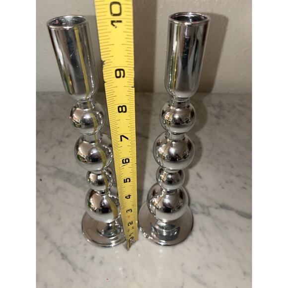 Anthropologie Set Of 2 Delaney Taper Candle Holders Silver Color - Picture 6 of 7